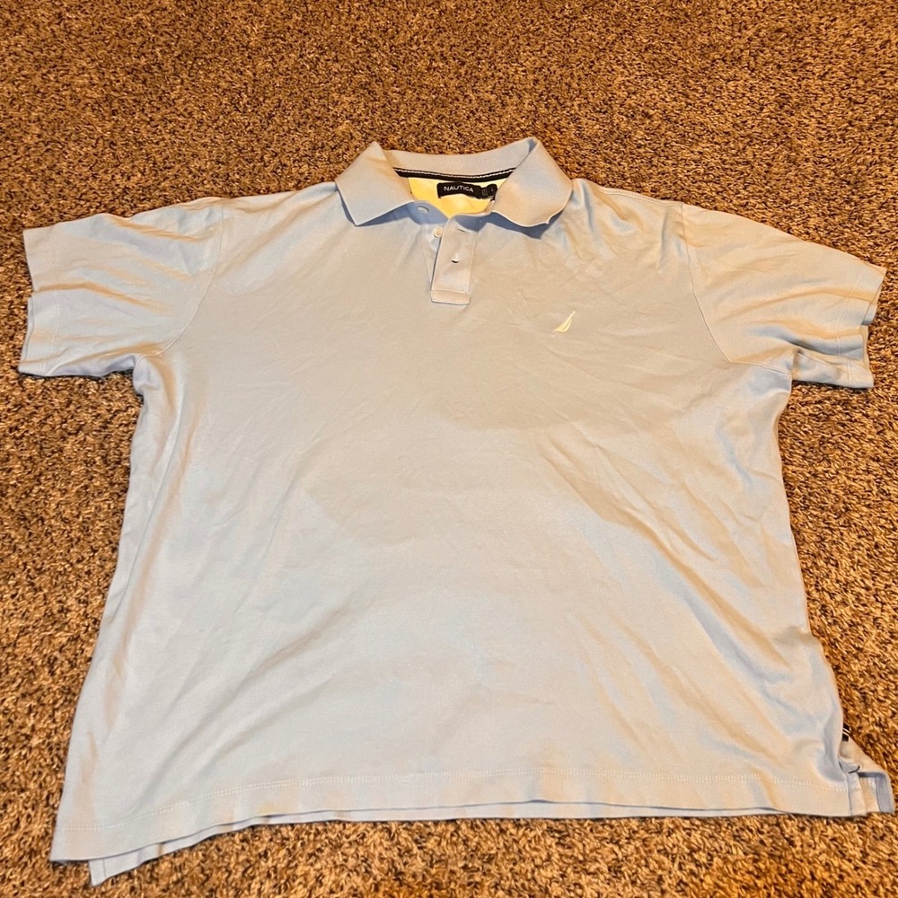 Nautica‎ Mens Light Blue Short Sleeve Polo Shirt With Sailboat Logo Size L